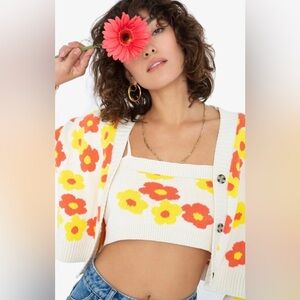 Callahan‎ Women’s Floral Beige Orange Cardigan Sweater Size S